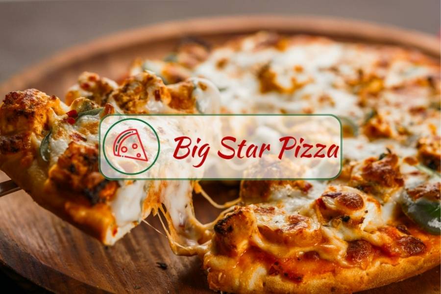 Cheesy chicken pizza slice from Big Star Pizza in Akron Ohio